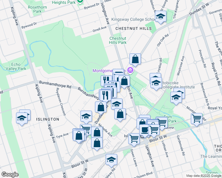 map of restaurants, bars, coffee shops, grocery stores, and more near in Toronto