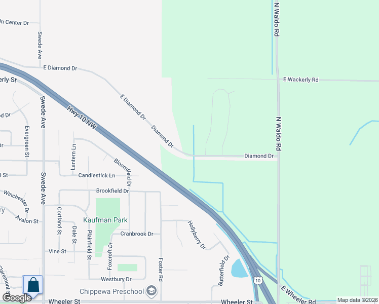 map of restaurants, bars, coffee shops, grocery stores, and more near 2617 Diamond Drive in Midland