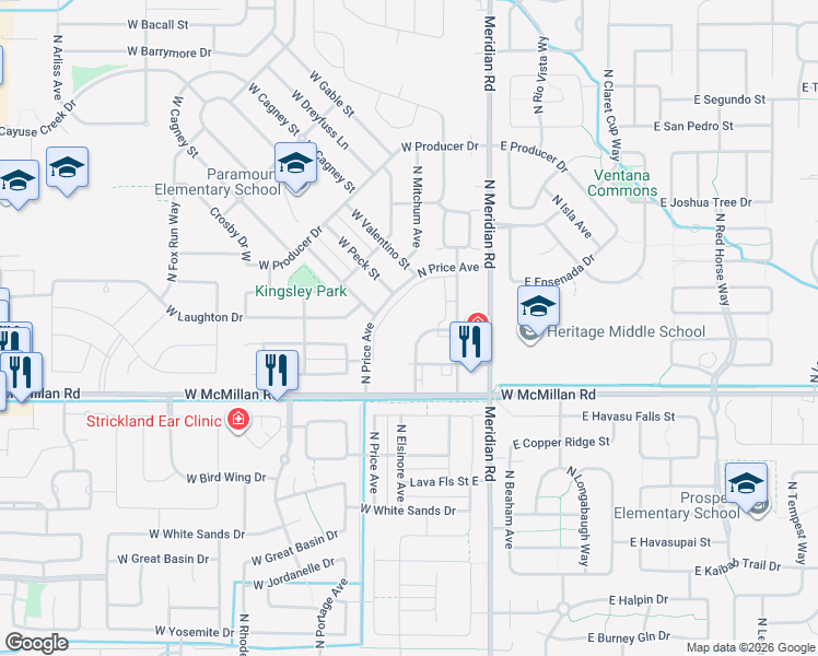 map of restaurants, bars, coffee shops, grocery stores, and more near 191 West Archerfield Drive in Meridian