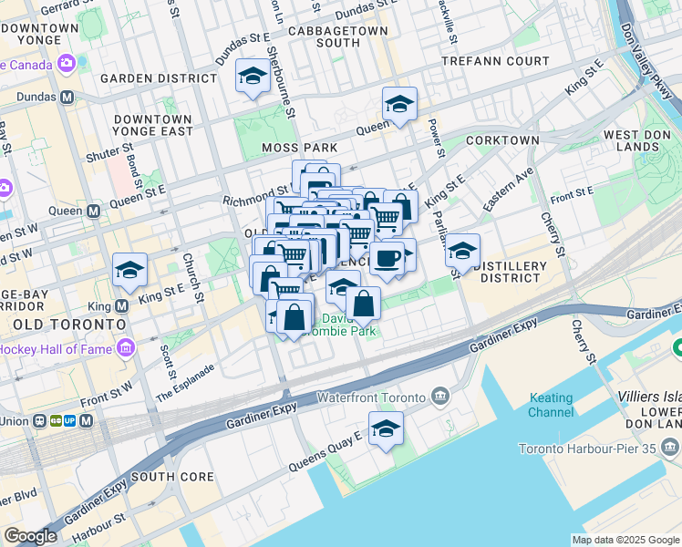 map of restaurants, bars, coffee shops, grocery stores, and more near in Toronto