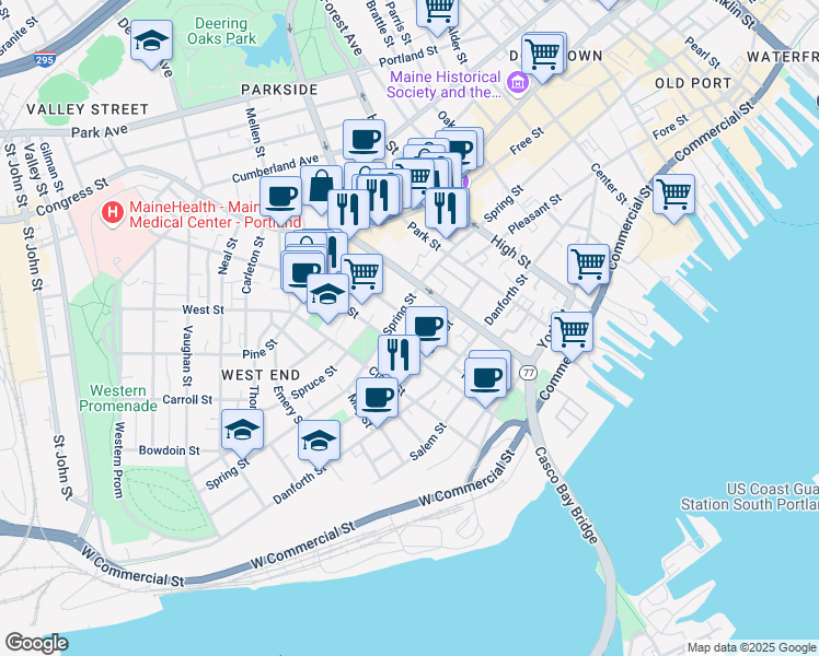 map of restaurants, bars, coffee shops, grocery stores, and more near 113 Brackett Street in Portland