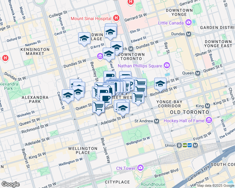 map of restaurants, bars, coffee shops, grocery stores, and more near in Toronto