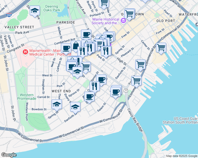 map of restaurants, bars, coffee shops, grocery stores, and more near 113 Brackett Street in Portland