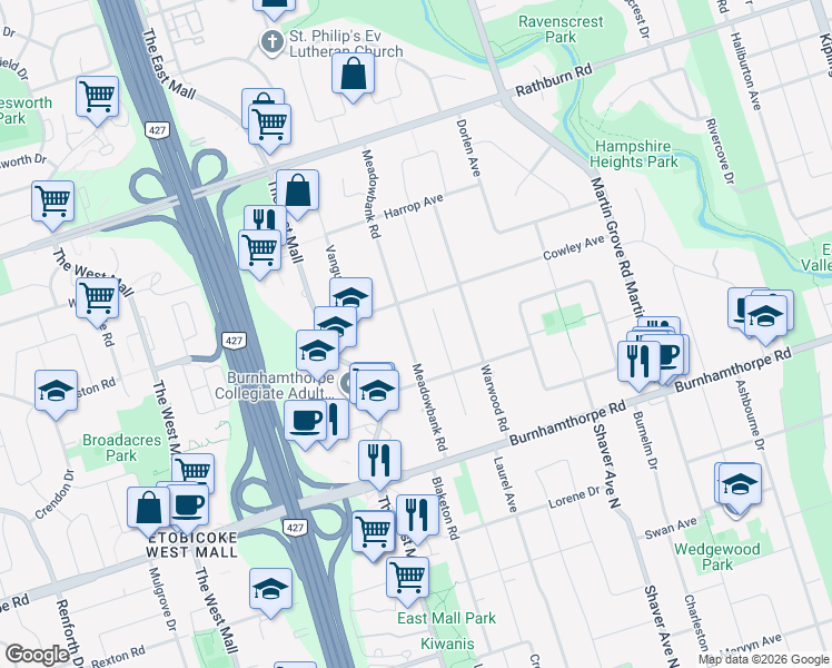 map of restaurants, bars, coffee shops, grocery stores, and more near in Toronto