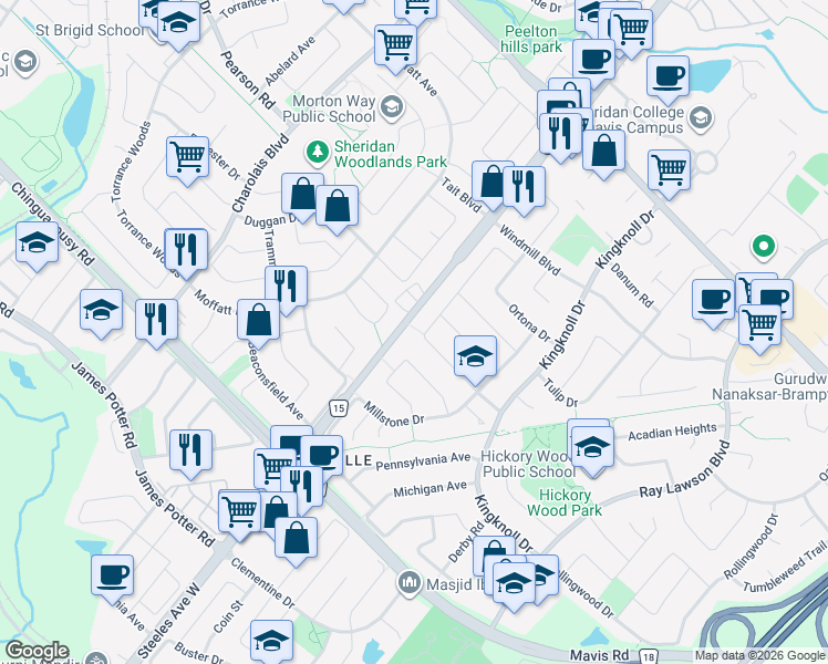 map of restaurants, bars, coffee shops, grocery stores, and more near 49 Cranberry Crescent in Brampton