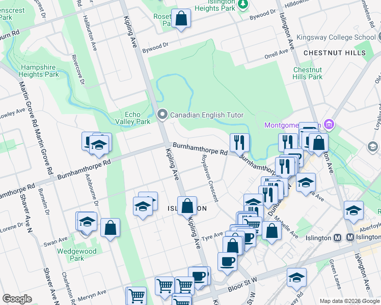 map of restaurants, bars, coffee shops, grocery stores, and more near in Toronto