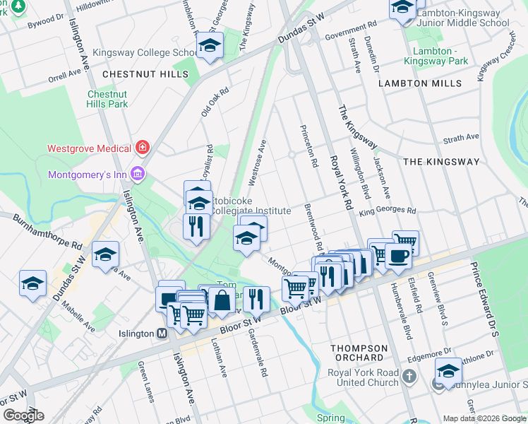 map of restaurants, bars, coffee shops, grocery stores, and more near in Toronto