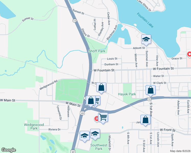 map of restaurants, bars, coffee shops, grocery stores, and more near 110 North 8th Avenue in Albert Lea
