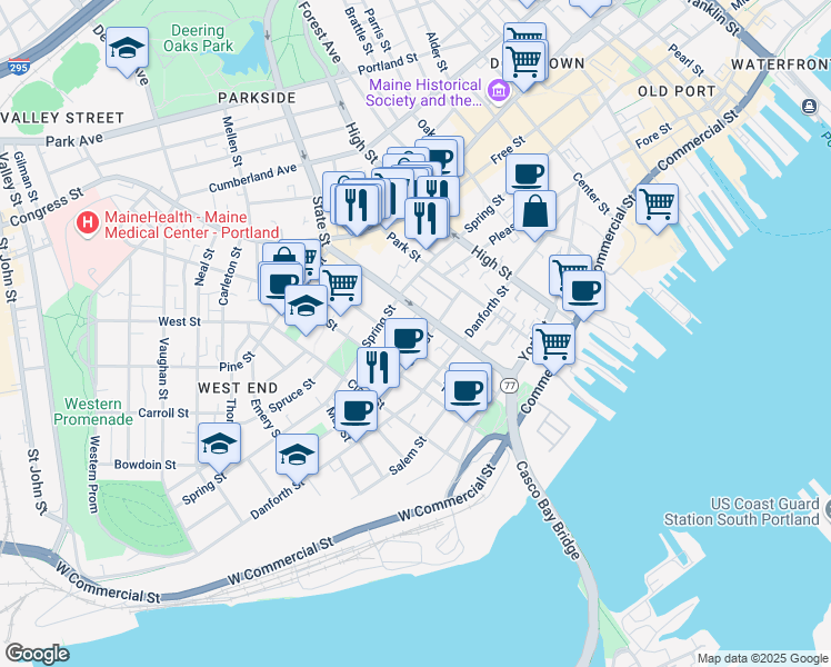 map of restaurants, bars, coffee shops, grocery stores, and more near 15 Winter Street in Portland