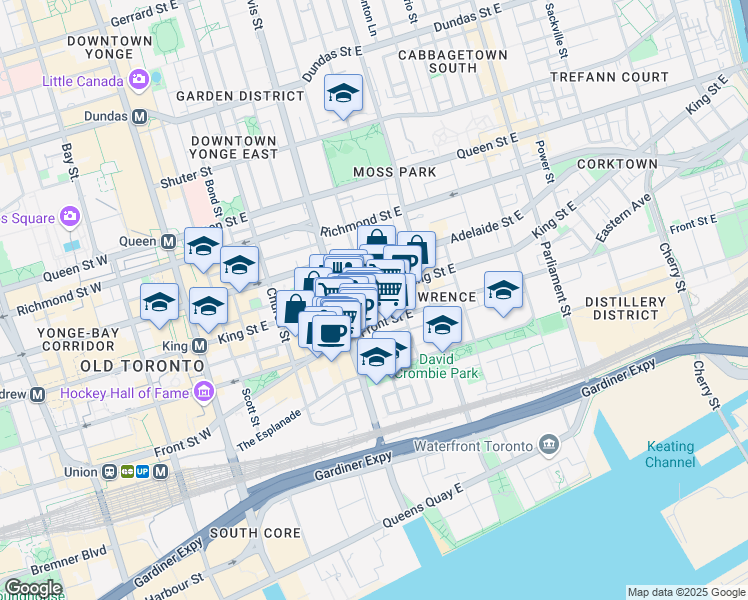 map of restaurants, bars, coffee shops, grocery stores, and more near 85 Jarvis Street in Toronto