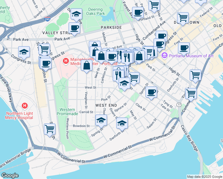 map of restaurants, bars, coffee shops, grocery stores, and more near 15 Lewis Street in Portland