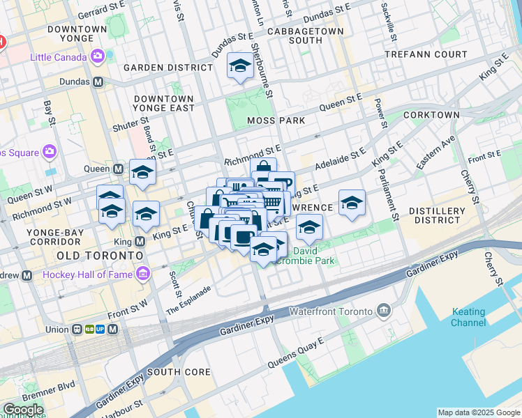 map of restaurants, bars, coffee shops, grocery stores, and more near 85 Jarvis Street in Toronto