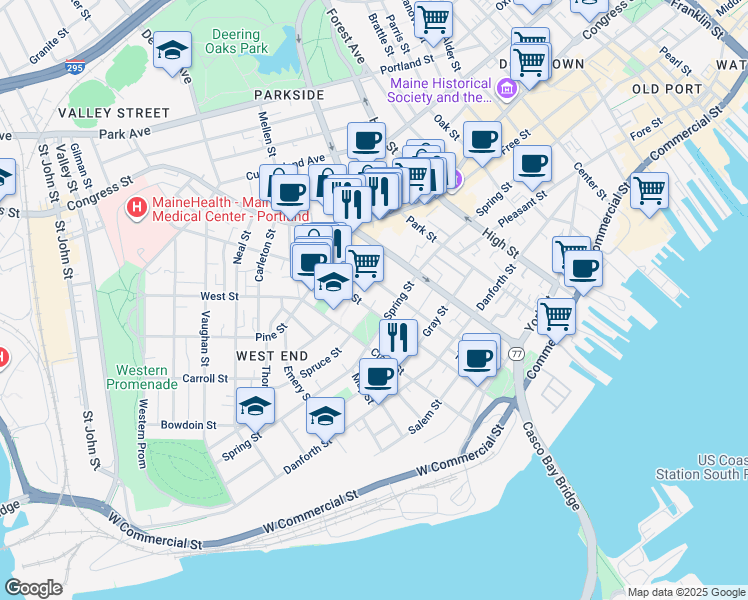 map of restaurants, bars, coffee shops, grocery stores, and more near in Portland