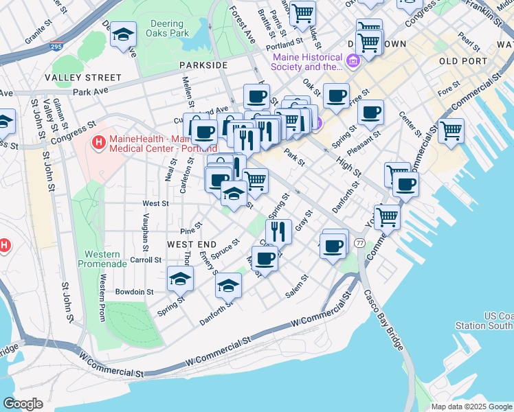 map of restaurants, bars, coffee shops, grocery stores, and more near in Portland