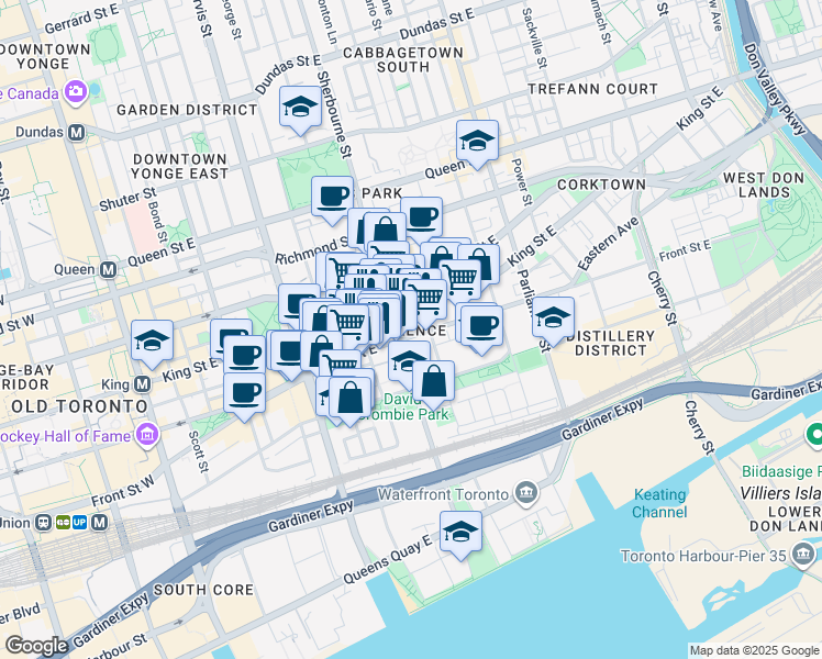 map of restaurants, bars, coffee shops, grocery stores, and more near in Toronto