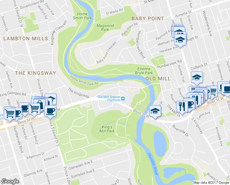 map of restaurants, bars, coffee shops, grocery stores, and more near in Toronto