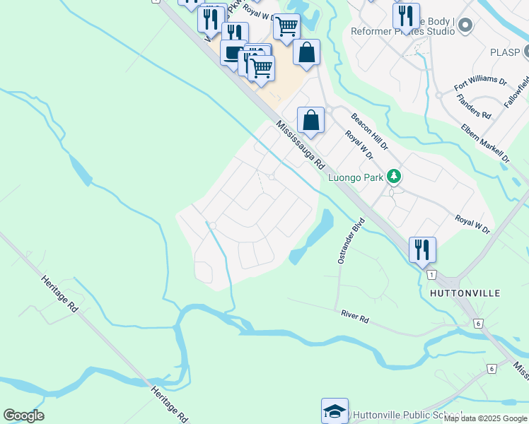 map of restaurants, bars, coffee shops, grocery stores, and more near 132 Blue Silo Way in Brampton