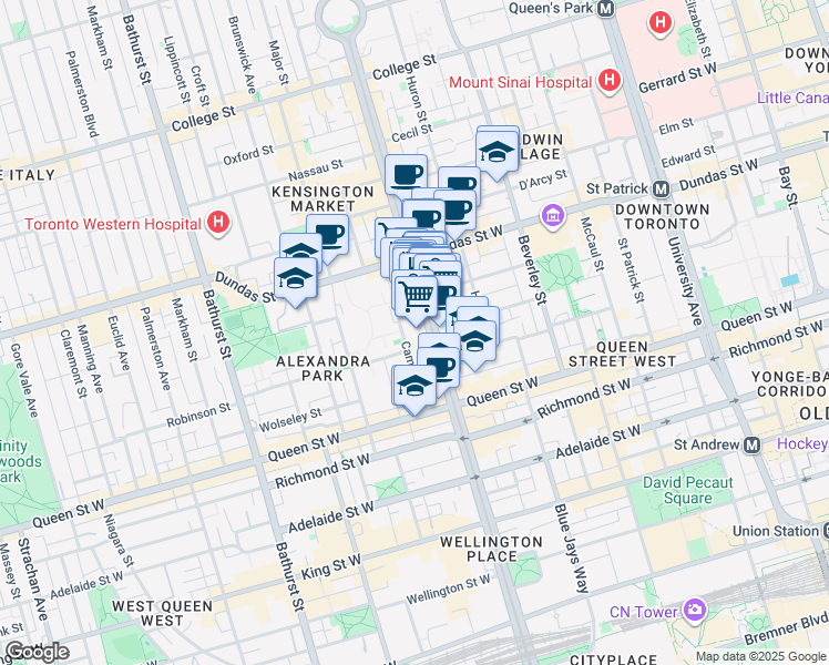 map of restaurants, bars, coffee shops, grocery stores, and more near 99 Cameron Street in Toronto