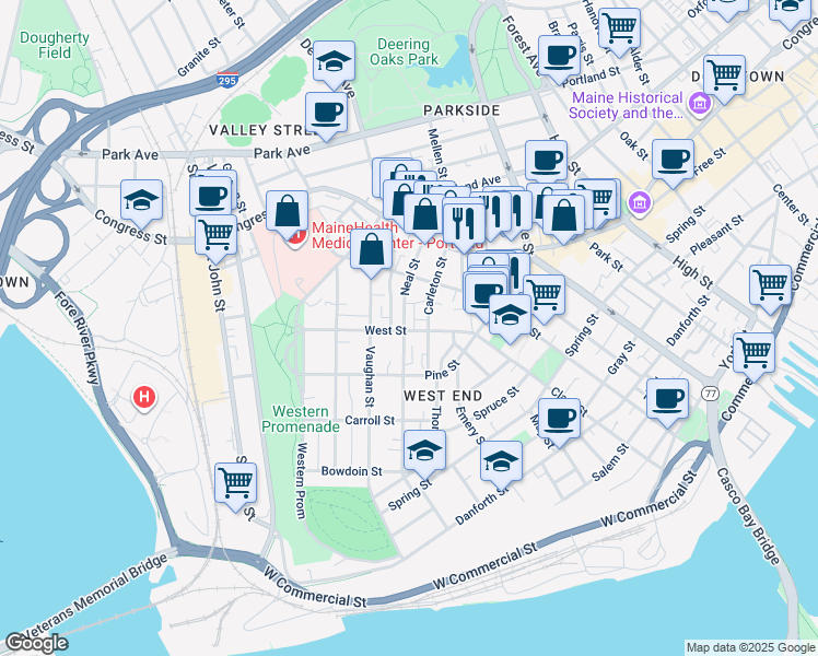 map of restaurants, bars, coffee shops, grocery stores, and more near 130 Neal Street in Portland