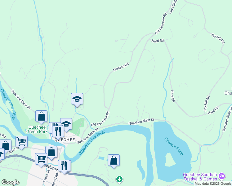 map of restaurants, bars, coffee shops, grocery stores, and more near 490 Old Quechee Road in Hartford
