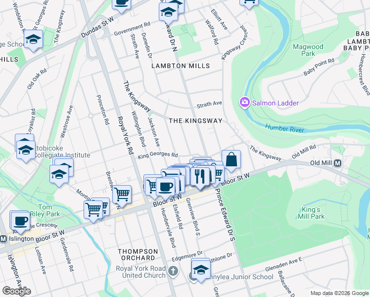 map of restaurants, bars, coffee shops, grocery stores, and more near in Toronto