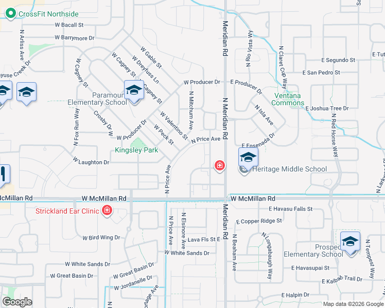 map of restaurants, bars, coffee shops, grocery stores, and more near 4909 North Elsinore Avenue in Meridian