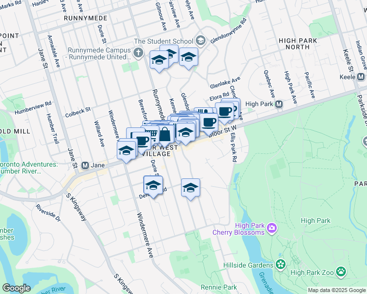 map of restaurants, bars, coffee shops, grocery stores, and more near in Toronto