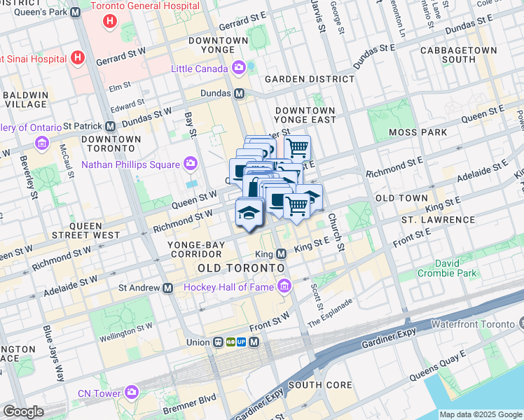 map of restaurants, bars, coffee shops, grocery stores, and more near in Toronto