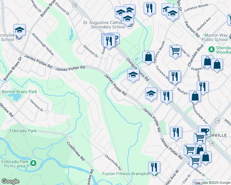 map of restaurants, bars, coffee shops, grocery stores, and more near 6 Cameo Court in Brampton