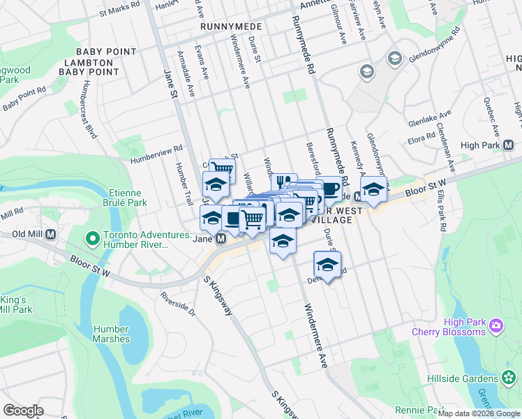 map of restaurants, bars, coffee shops, grocery stores, and more near 285 Willard Avenue in Toronto