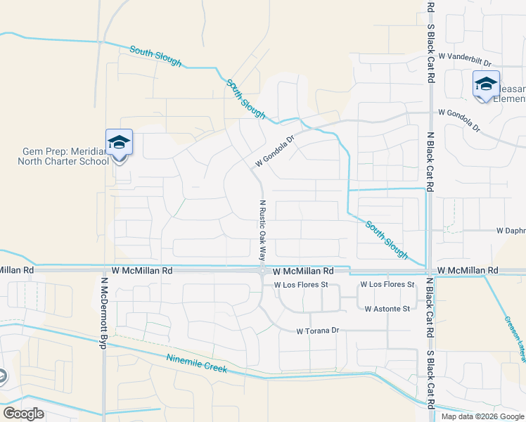 map of restaurants, bars, coffee shops, grocery stores, and more near 5151 North Rustic Oak Way in Meridian