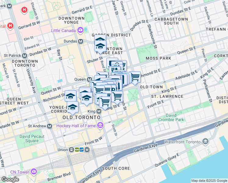 map of restaurants, bars, coffee shops, grocery stores, and more near in Toronto