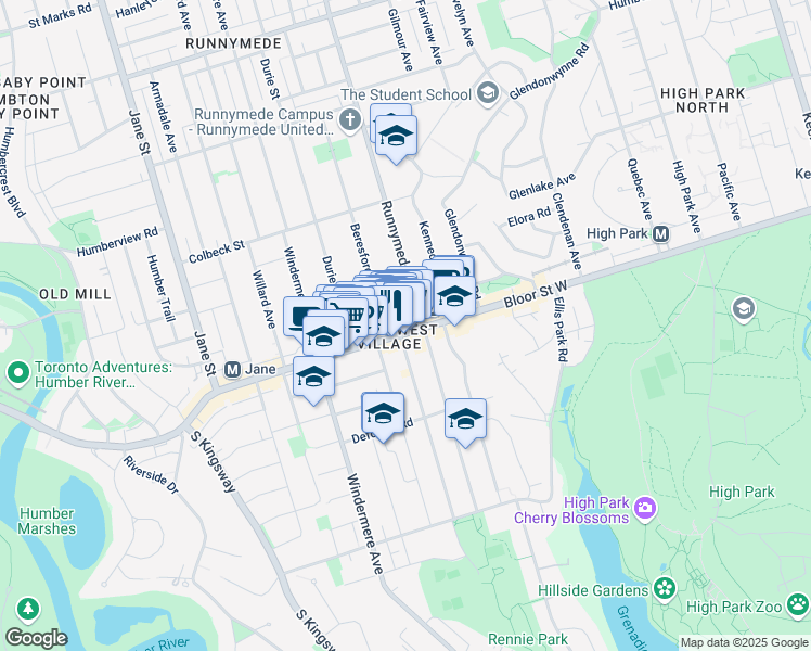 map of restaurants, bars, coffee shops, grocery stores, and more near 2238 Bloor Street West in Toronto