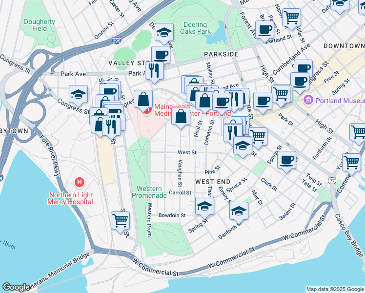 map of restaurants, bars, coffee shops, grocery stores, and more near 207 Vaughan Street in Portland