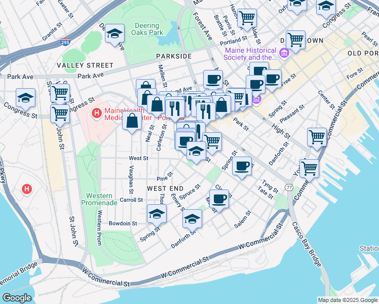 map of restaurants, bars, coffee shops, grocery stores, and more near 4 Houlton Street in Portland