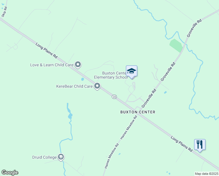 map of restaurants, bars, coffee shops, grocery stores, and more near 884 Long Plains Road in Buxton