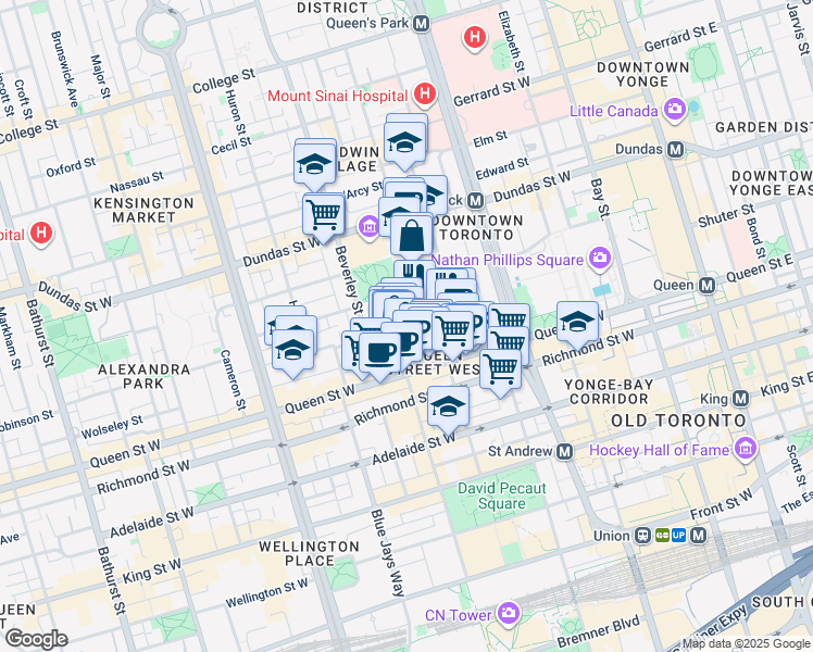 map of restaurants, bars, coffee shops, grocery stores, and more near in Toronto