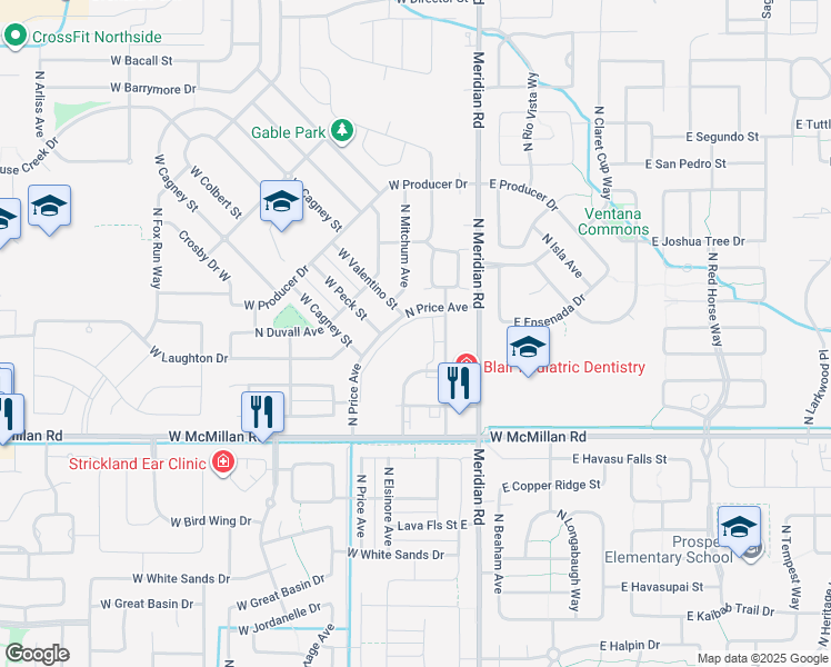 map of restaurants, bars, coffee shops, grocery stores, and more near 4909 North Elsinore Avenue in Meridian