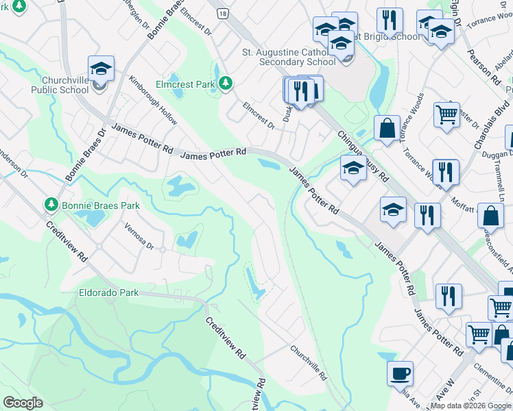 map of restaurants, bars, coffee shops, grocery stores, and more near 64 Leadership Drive in Brampton