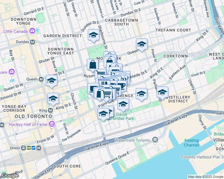 map of restaurants, bars, coffee shops, grocery stores, and more near in Toronto