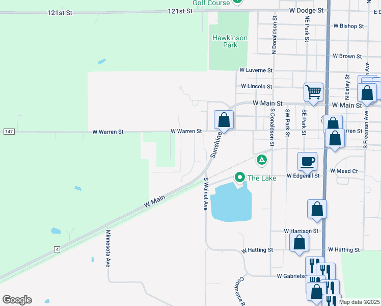 map of restaurants, bars, coffee shops, grocery stores, and more near 209 Pine Drive in Luverne