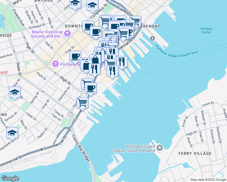 map of restaurants, bars, coffee shops, grocery stores, and more near 2 Portland Fish Pier in Portland