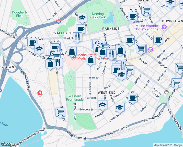 map of restaurants, bars, coffee shops, grocery stores, and more near 212 Vaughan Street in Portland