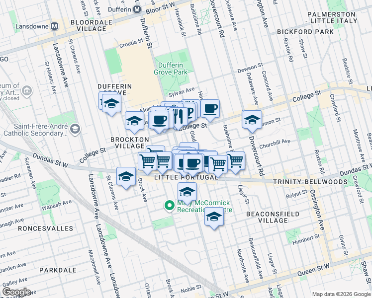 map of restaurants, bars, coffee shops, grocery stores, and more near 8 Parr Street in Toronto