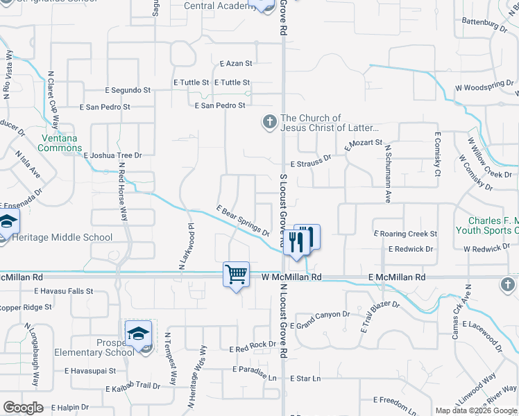 map of restaurants, bars, coffee shops, grocery stores, and more near 5144 North Starry Night Avenue in Meridian