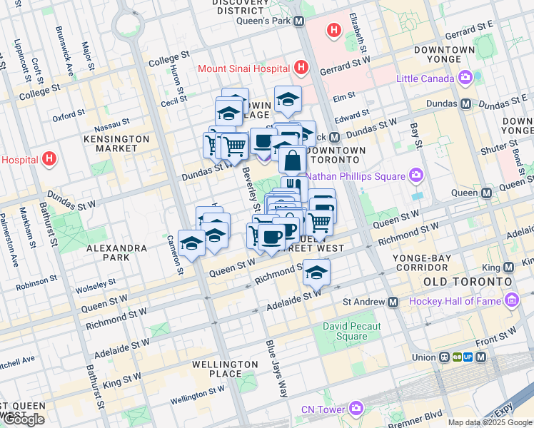 map of restaurants, bars, coffee shops, grocery stores, and more near 50 Stephanie Street in Toronto