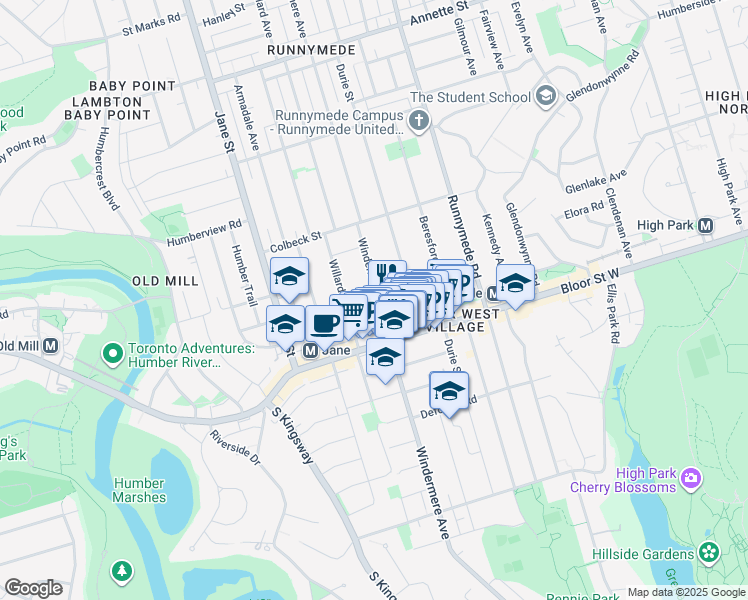 map of restaurants, bars, coffee shops, grocery stores, and more near in Toronto