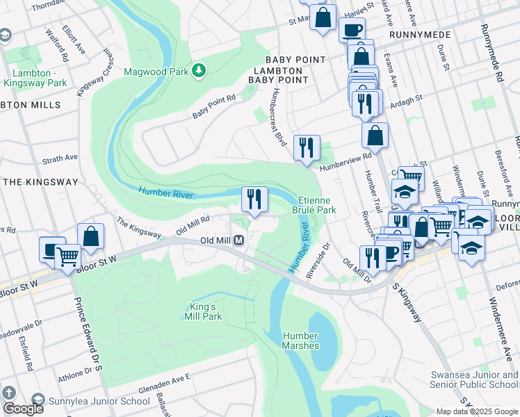 map of restaurants, bars, coffee shops, grocery stores, and more near in Toronto