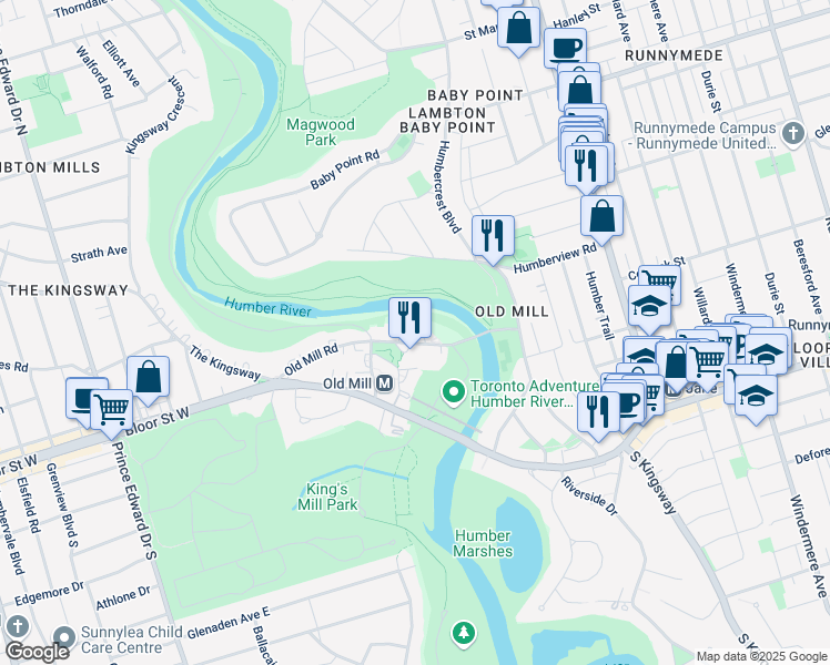 map of restaurants, bars, coffee shops, grocery stores, and more near in Toronto