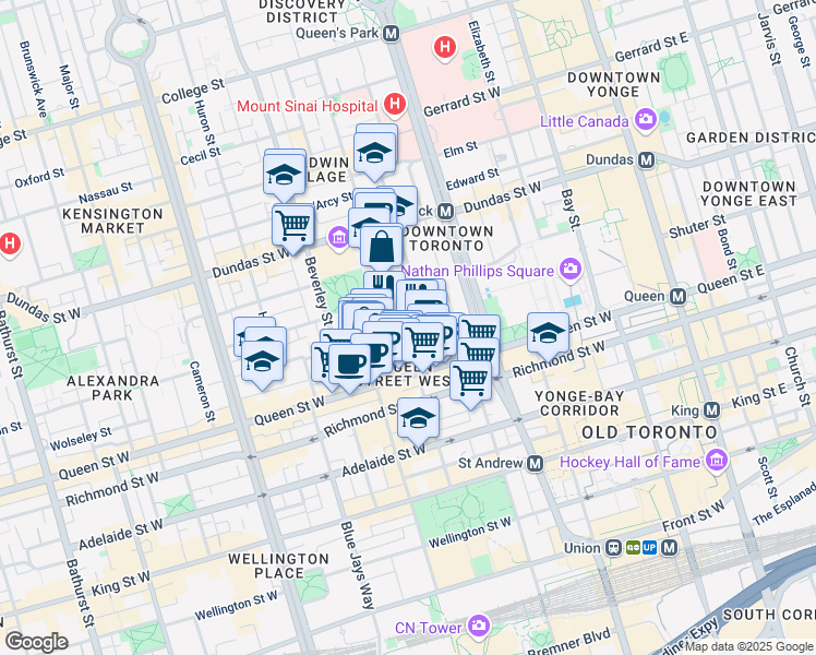 map of restaurants, bars, coffee shops, grocery stores, and more near in Toronto